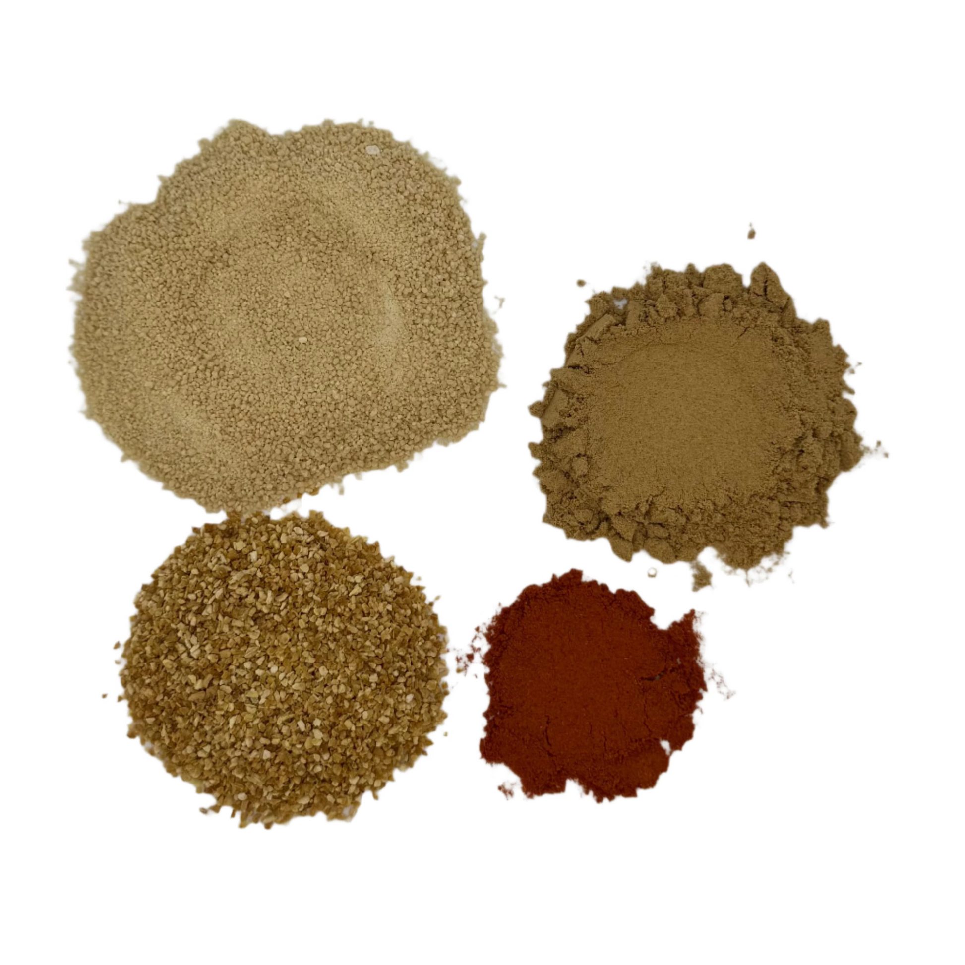 Four different types of spices on a white background